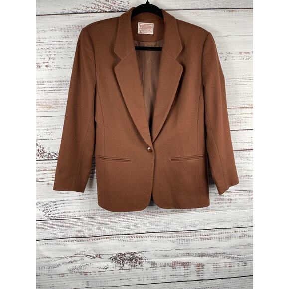 Vintage Pendleton Blazer Women's 6 Petite Brown 100% Wool One Button Made USA - Picture 4 of 9